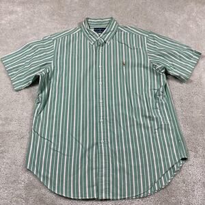 Polo Ralph Lauren Shirt Mens L Green Striped Classic Fit Preppy Button Up Oxford